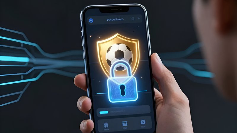 Футуристичный смартфон с золотым щитом для безопасного обхода блокировок Мелбет на Android 2026